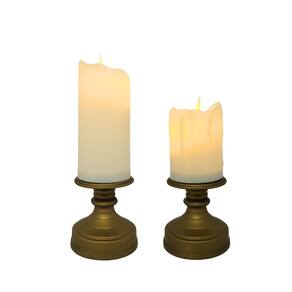 Jogo 2 Velas Eletrônica LED Castiçal Bronze 17cm e 13cm Efeito Moving - Bela Flor