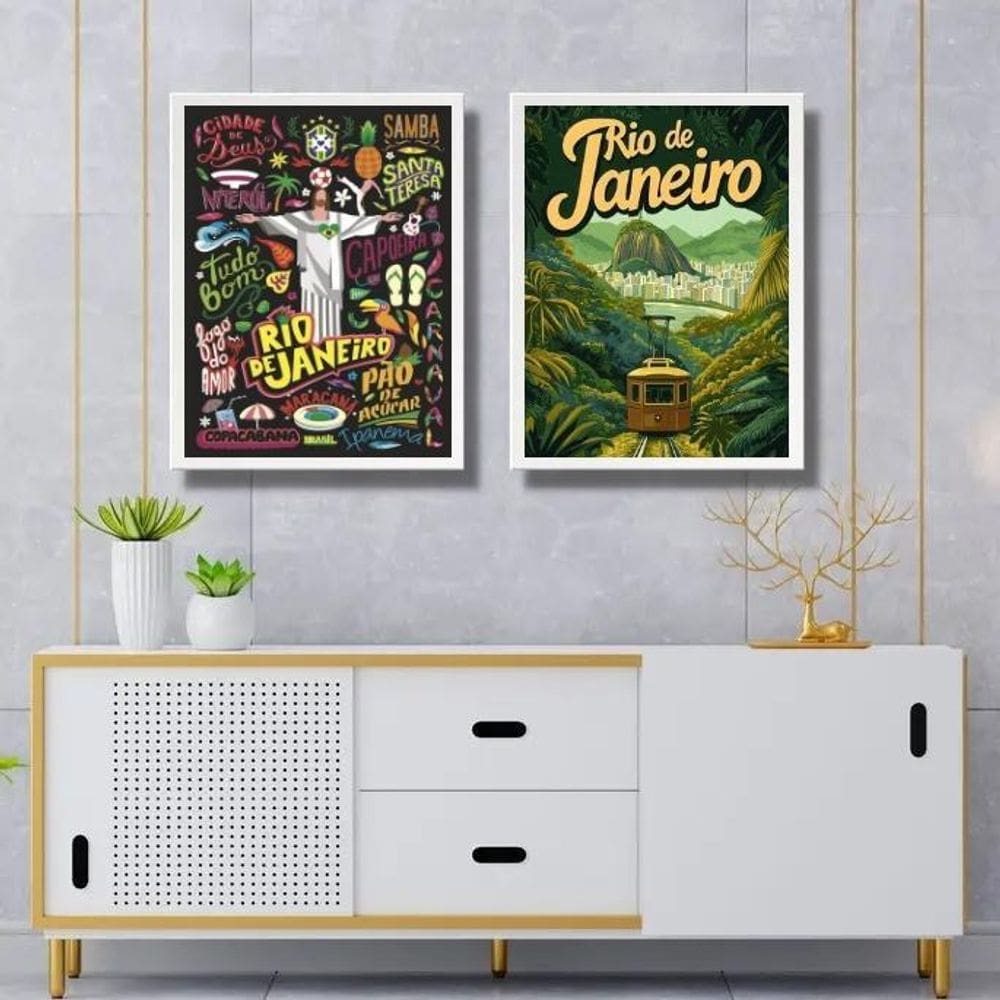Kit 2 Quadros Posters Rio De Janeiro 33X24Cm - Com Vidro