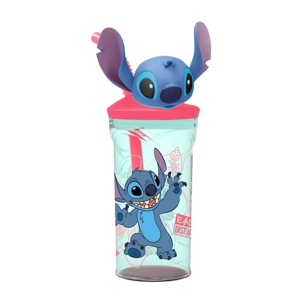 Copo Com Canudo Acrílico Tampa Stitch Disney 3D Látex 360ml - Tuut