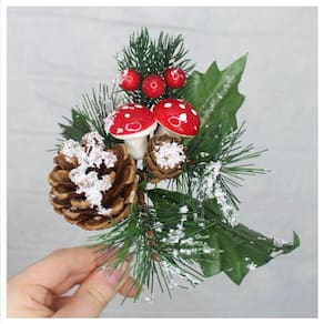 1 Ramo Cogumelo Decoração Natal Artificial Com Detalhes Branco 17cm