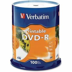 DVD-R Verbatim 4,7 GB 16X branco imprimível a jato de tinta de 100 discos