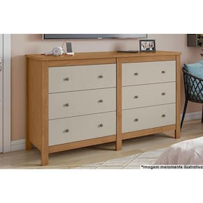 Cômoda de Quarto Horizontal Maggiore c/ 6 Gavetas Amêndoa/Off White - Lopas