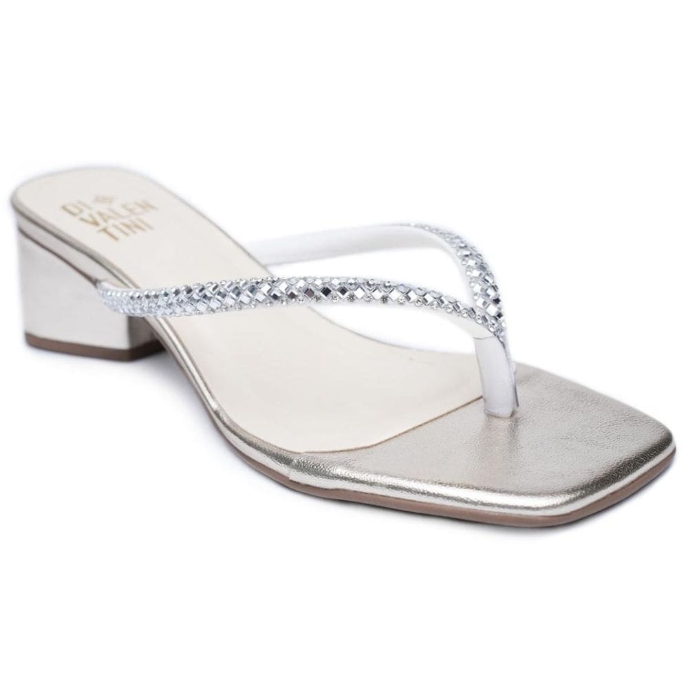 Tamanco Di Valentini Prime Salto Baixo Tiras Strass Feminino - Dourado