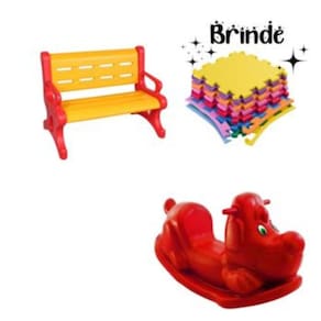 Kit Infantil Playground – Banco Plástico, Cachorro e Tatames Coloridos