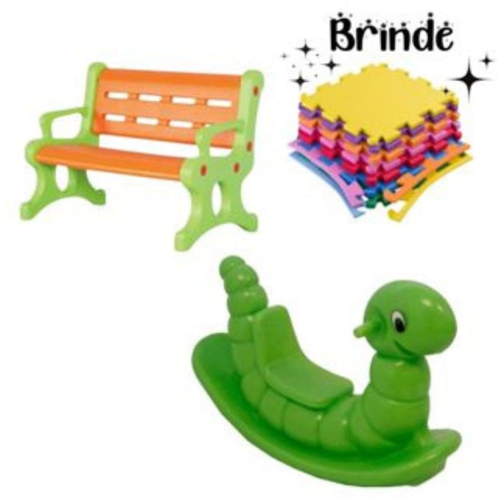 Conjunto Infantil com Banco Plástico, Gangorra Nhoca e 4 Tatames