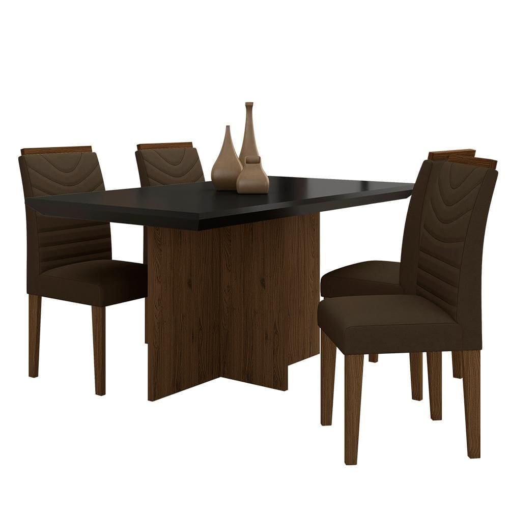 Mesa Com 4 Cadeiras Duda 1,36 Imbuia/preto/marrom - Móveis Arapongas