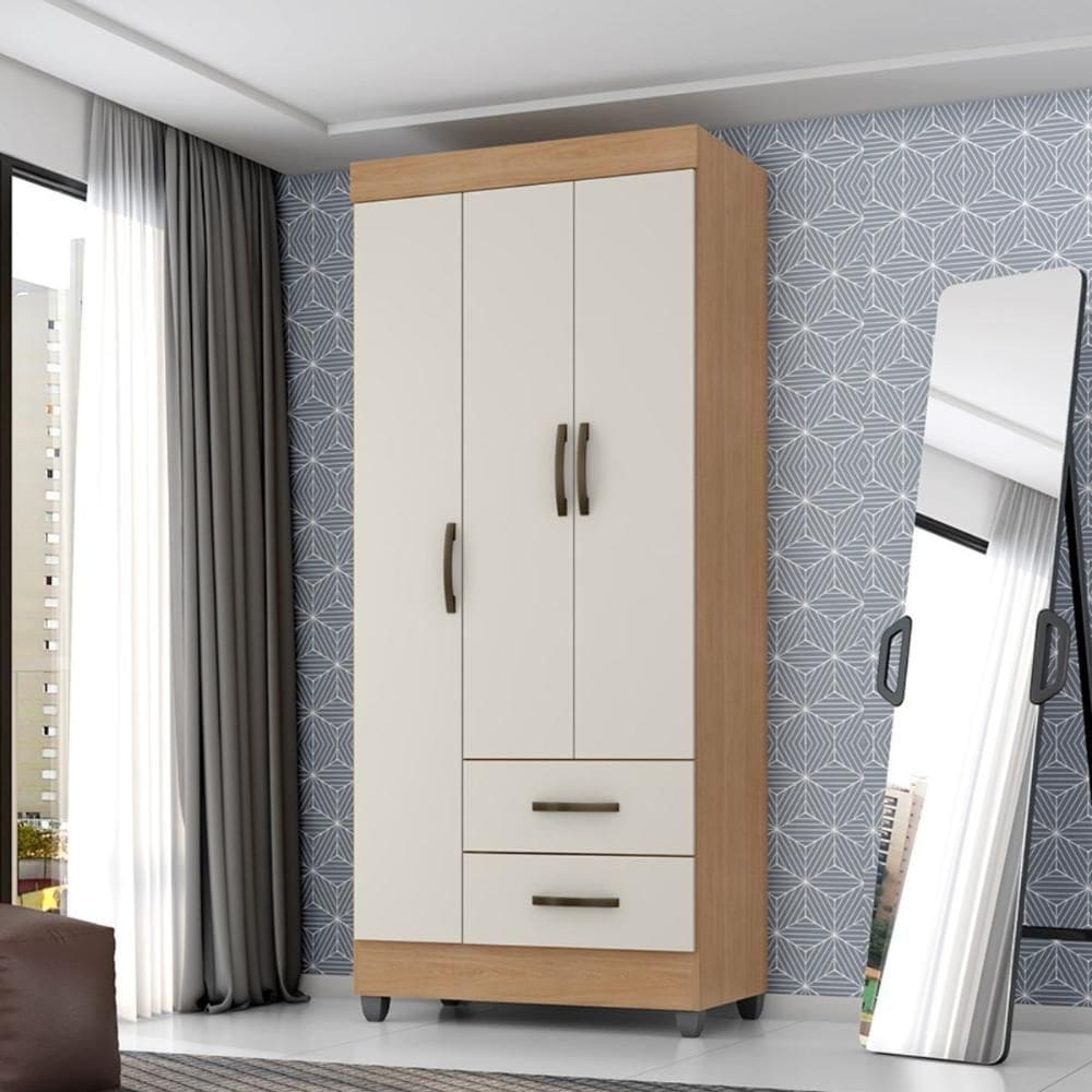 Guarda Roupa 3 Portas Alambari Nature Off White
