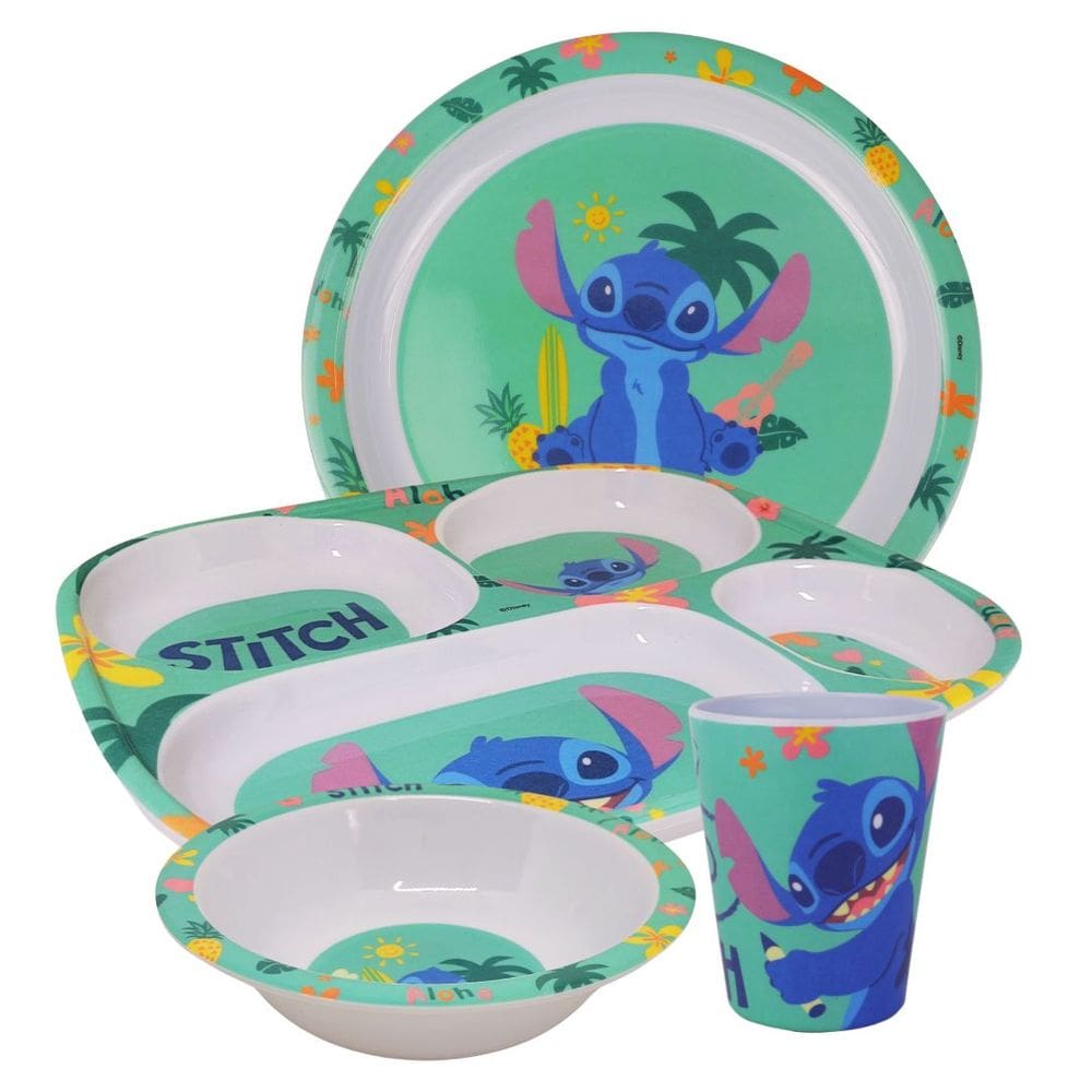 Jogo Refeição Infantil Melamina Stitch Disney 4 Peças - Tuut