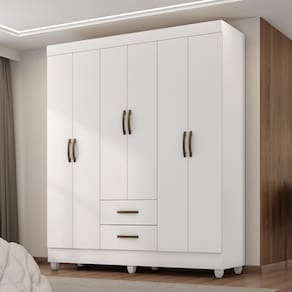 Guarda Roupa 6 Portas Guararema Branco Brilho