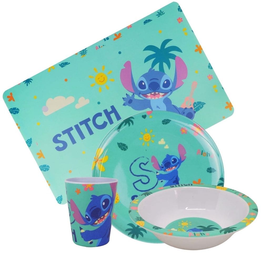 Kit Refeição Infantil Melamina Stitch Disney 4 Peças Incluso Lugar Americano - Tuut