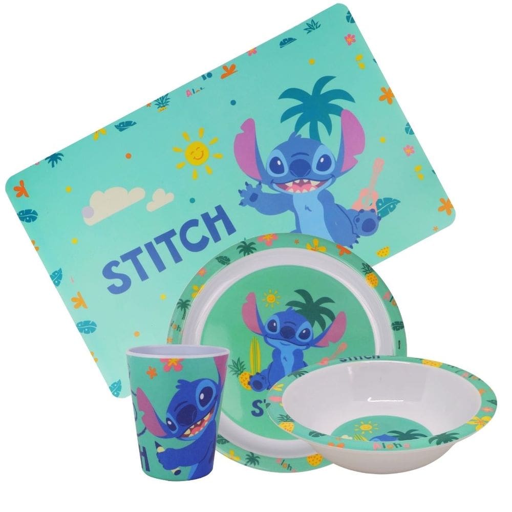 Jogo Refeição Infantil Melamina Stitch Disney 4 Peças Incluso Lugar Americano - Tuut