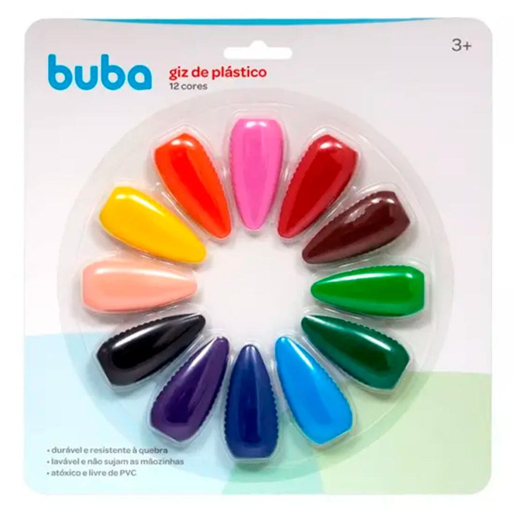 Giz de Plastico Economico c/ 12 Cores - Buba