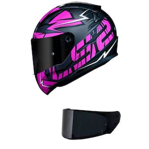 Capacete LS2 FF353 Rapid Cromo Preto e Rosa Mais Viseira Fumê