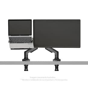 Kit 2 Suportes Articulados Monitor e Notebook Pistão F80 NB + Bandeja Apoio NBH-2