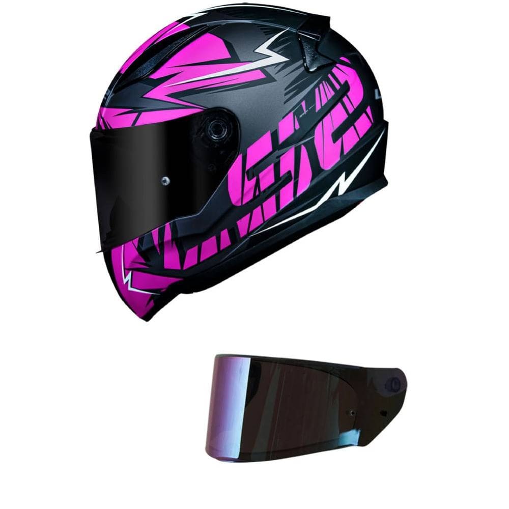 Capacete LS2 FF353 Rapid Cromo Preto e Rosa Mais Viseira Camaleão