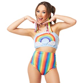 Fantasia Carnaval Hot-Pants Arco Íris Feminina Top Calcinha