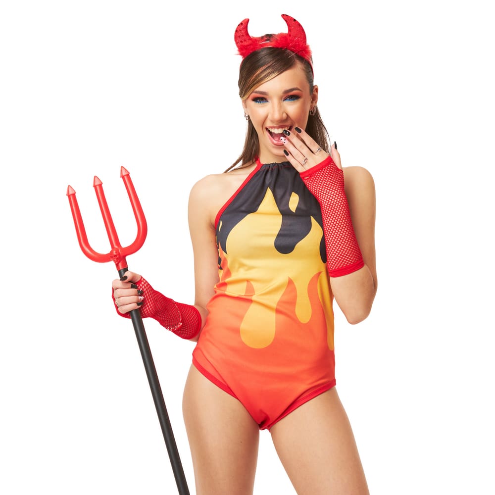 Fantasia Carnaval Diabinha Foguinha Body Feminino Adulto
