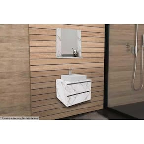 Armário c/ Balcão Banheiro Suspenso BN3607 Cuba BN3600 60cm e Espelho BN3610 Mármore Branco - Tecno Mobili