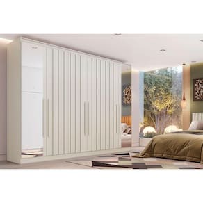 Guarda Roupa Casal 6 Portas (4 Ripadas E 2 C- Espelho) E 4 Gavetas Oxford Off White - Europa