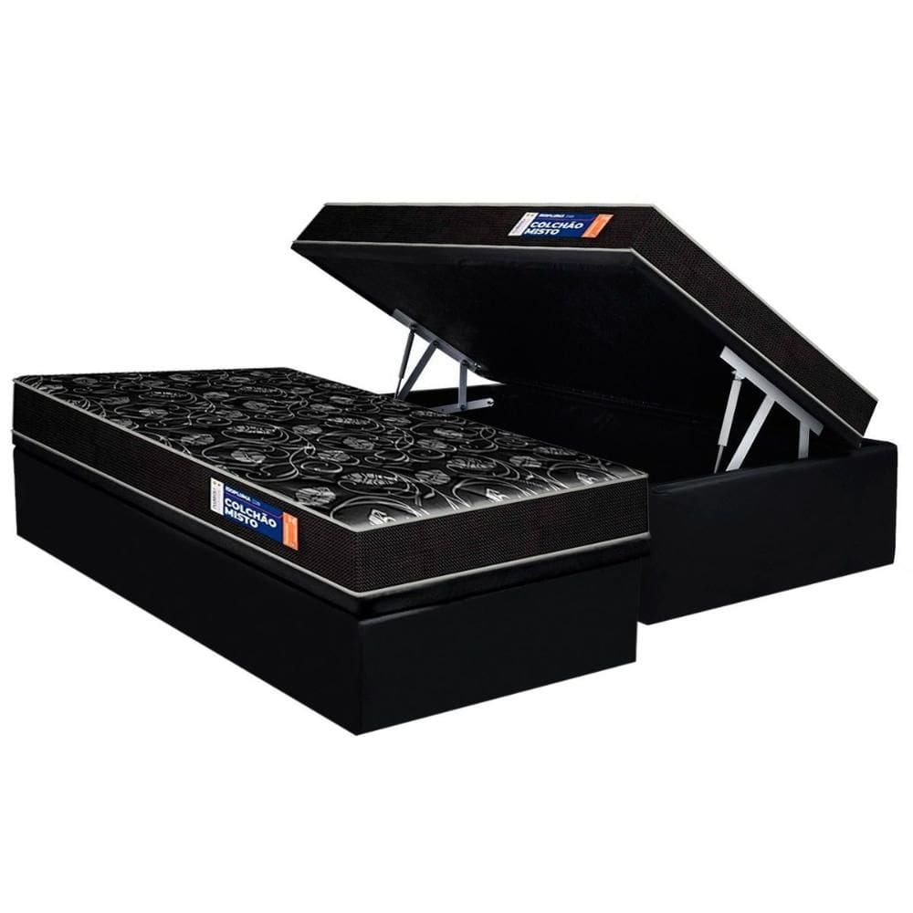 Conjunto Box Baú Solteiro: Colchão Espuma Plumatex D28 IsoPluma Vip + Base CRC Suede Black (88x188)