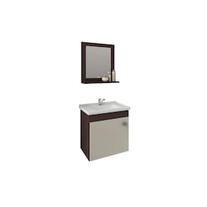 Gabinete de Banheiro Balcão Suspenso Iris c/ Cuba 44cm e Espelheira 40cm Cafe/Off White - MGM