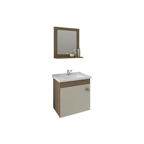 Gabinete de Banheiro Balcão Suspenso Iris c/ Cuba 44cm e Espelheira 40cm Amendoa/Off White - MGM