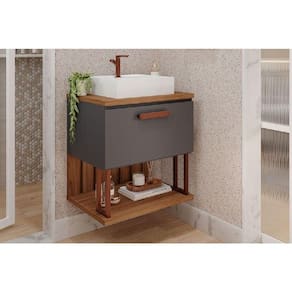 Gabinete De Banheiro Balcão Duna 1 Porta Com cuba 60cm Titanio-freijo - Mgm