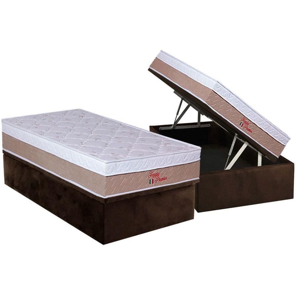 Cama Box Baú Solteiro: Colchão Anatômico Orthoflex Foggia Premier + Base CRC Suede Brown (88x188)