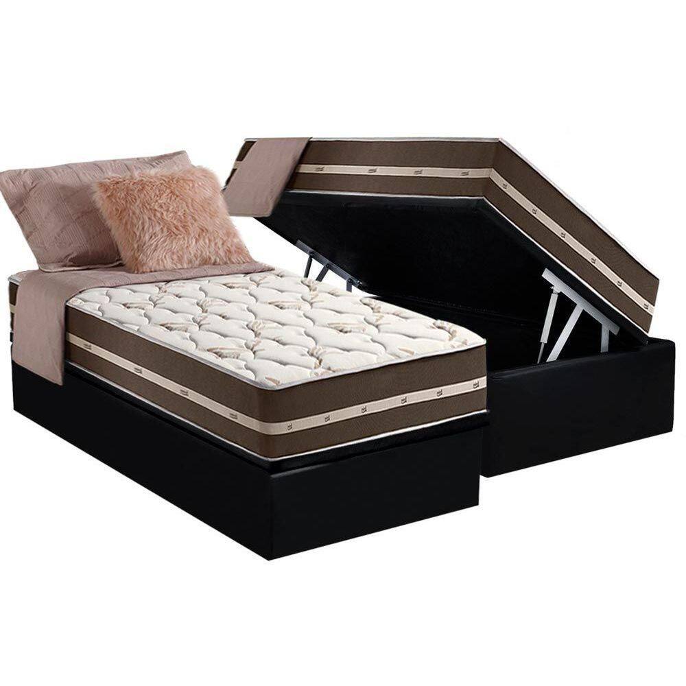 Cama Box Baú Solteiro: Colchão Molas Ensacadas D Angelis Anjos Superlastic Classic + Base CRC Courano Black (88x188)