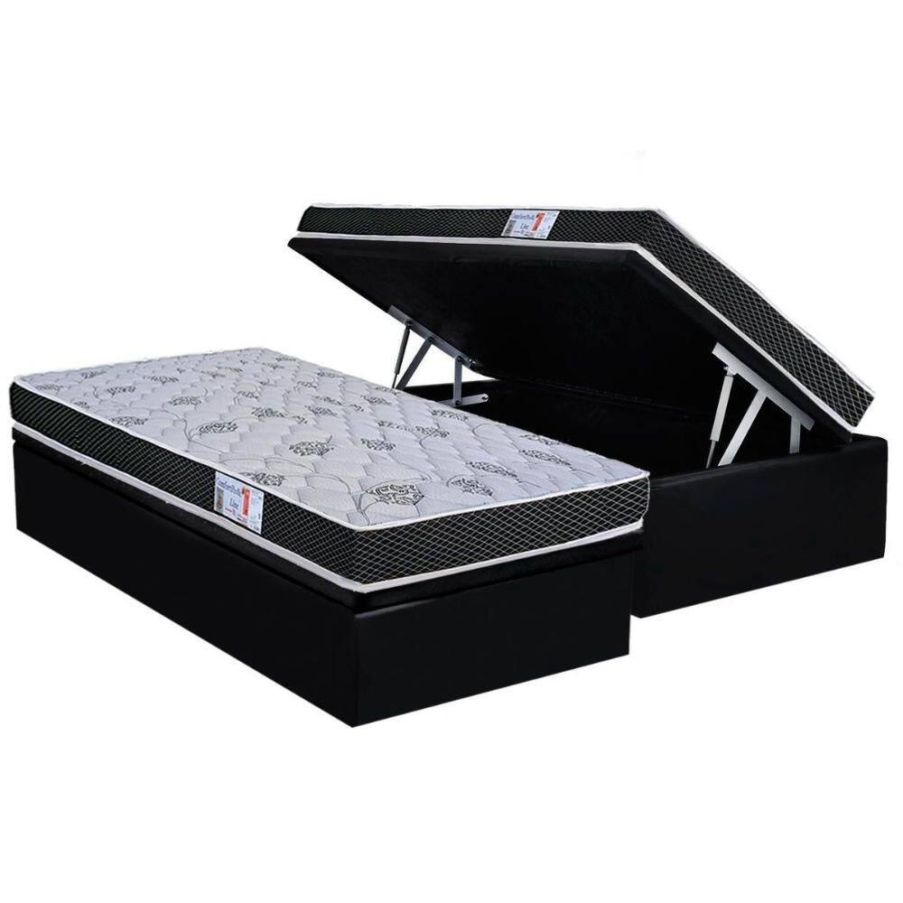 Conjunto Box Baú Solteiro: Colchão Espuma Orthoflex D20 ComfortPedic + Base CRC Suede Black (88x188)