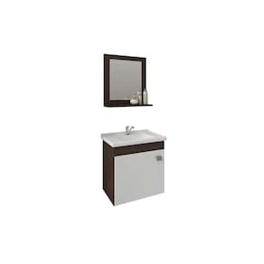 Gabinete de Banheiro Balcão Suspenso Iris c/ Cuba 44cm e Espelheira 40cm Cafe/Branco - MGM