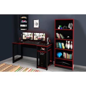 Mesa De Computador Quarto Gamer ( De Computador + Estante) 2 Peças Preto/vermelho - Tecno Mobili