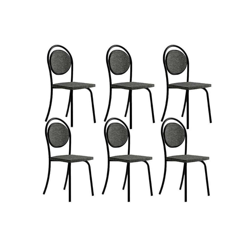 Cadeira Sala De Jantar 1738 Kit 6 Uni Preto-grafite - Preto - Carraro
