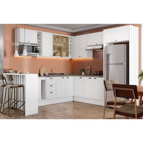 Cozinha Completa Bella 15 Peças (5aéreos+5balcões+1ilha+4complementos) C15p58 Branco - Carraro