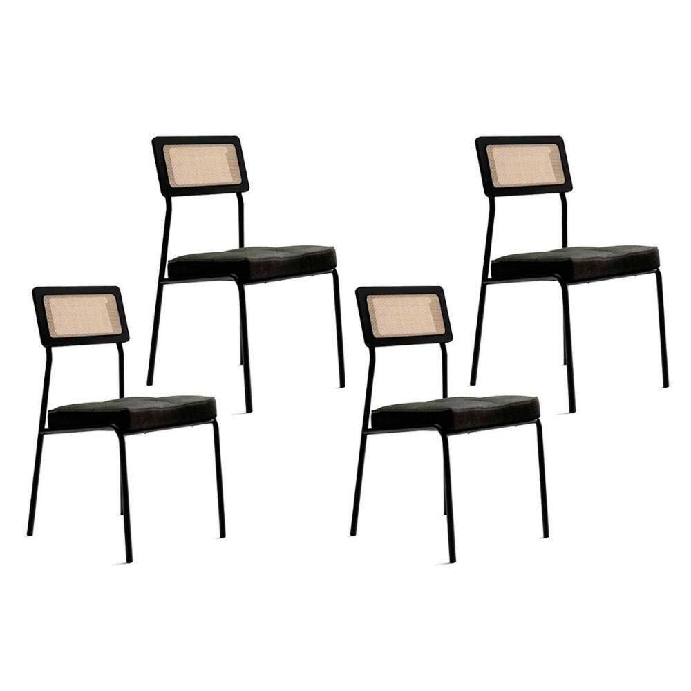 Cadeira Sala De Jantar 1741 Kit 4 Uni Preto-grafite - Preto - Carraro