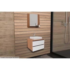 Armário c/ Balcão Banheiro Suspenso BN3607 Cuba BN3600 60cm e Espelho BN3610 Amêndoa/Branco - Tecno Mobili