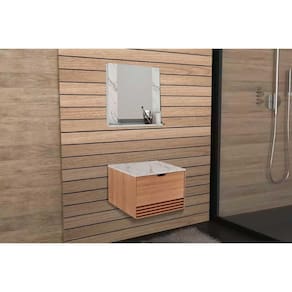 Armário c/ Balcão Banheiro Suspenso BN3613 s/ Cuba 60cm e Espelho BN3610 Amendoa/Marmore Branco - Tecno Mobili
