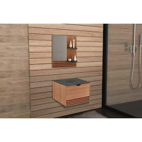 Armário c/ Balcão Banheiro Suspenso BN3613 s/ Cuba 60cm e Espelho BN3614 Amendoa/Marmore Lunar - Tecno Mobili