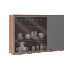 Armário Aéreo Para Cozinha Bella 2600 Com 3 Portas (2 Com Vidro) 120cm Nogal-cinza - Carraro