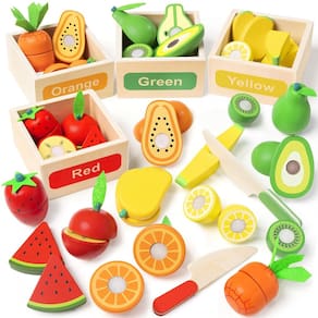 Conjunto de brinquedos de madeira Play Food TooyBing com 30 peças para cozinha infantil