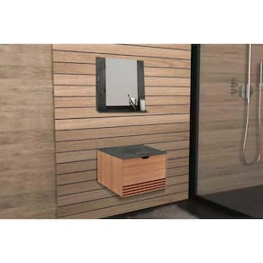 Armário c/ Balcão Banheiro Suspenso BN3613 s/ Cuba 60cm e Espelho BN3610 Amendoa/Marmore Lunar - Tecno Mobili