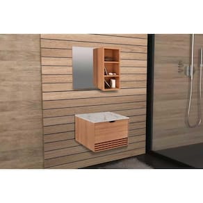 Armário c/ Balcão Banheiro Suspenso BN3613 s/ Cuba 60cm e Espelho BN3609 Amêndoa/Branco - Tecno Mobili
