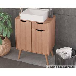 Balcão p/ Banheiro c/ Pés BN3637 s/ Cuba c/ 2 Portas e 1 Gaveta 60cm Amêndoa - Tecno Mobili