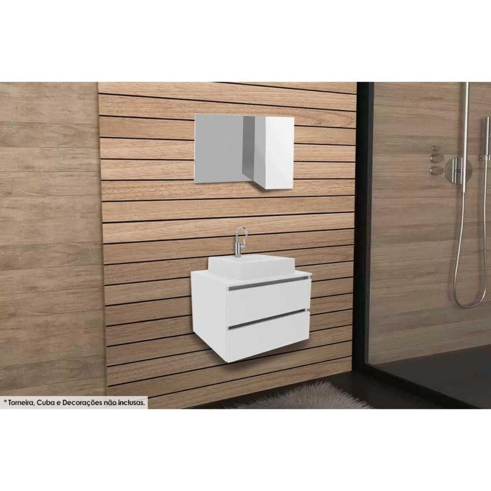 Armário c/ Balcão Banheiro Suspenso BN3607 s/Cuba 60cm e Espelho BN3602 Branco - Tecno Mobili