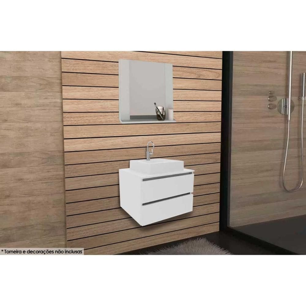 Armário c/ Balcão Banheiro Suspenso BN3607 Cuba BN3600 60cm e Espelho BN3610 Branco - Tecno Mobili