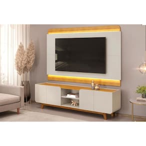 Rack Bancada Com Painel Para Tv Até 75 Polegadas Nadine Led E Nichos 220x196cm Bali-cedro - Dj Móveis