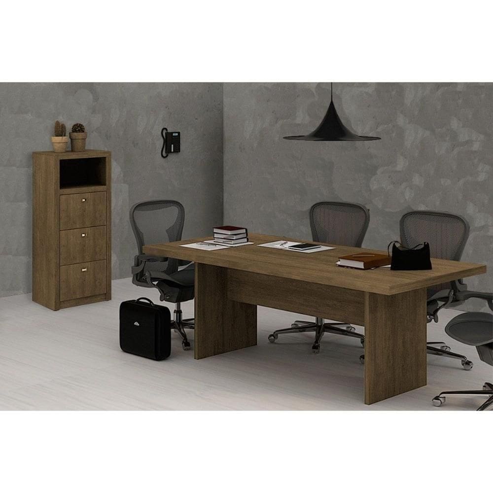 Escritório Completo 1 Mesa Para Escritório Me4119 + 1 Arquivo De Escritório Me4118 2 Peças Amêndoa