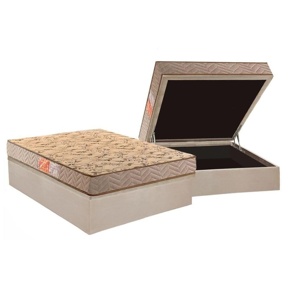 Conjunto Box Baú Casal Colchão Espuma Paropas D33 Pasquale Wave Clean + Base Crc Suede Clean (138x188)