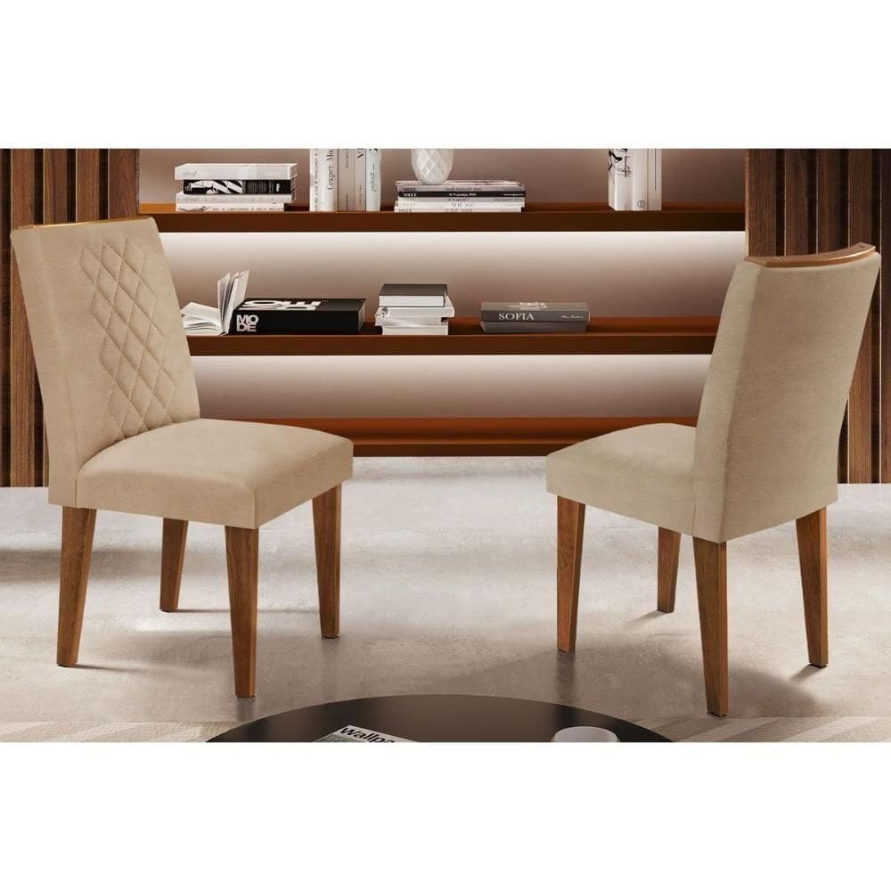 Kit 2 Cadeiras De Cozinha Jade Madeira Capuccino-linho Bege Turim - Rufato