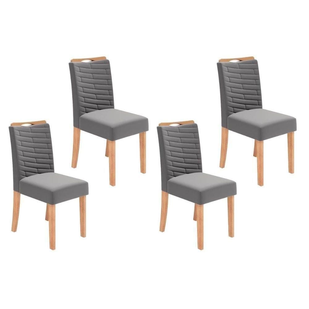 Cadeira Sala De Jantar Julia Kit 4 Un Cedro-suede Lunar - Dj Móveis